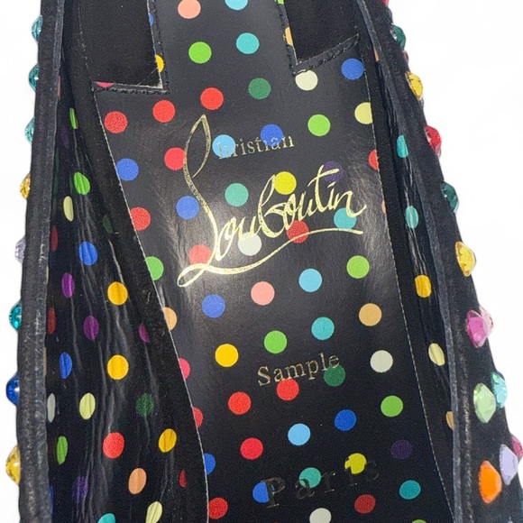 Rare CHRISTIAN LOUBOUTIN Veryvee Black Bedazzled Red Sole Mules Size 37 - Picture 16 of 17